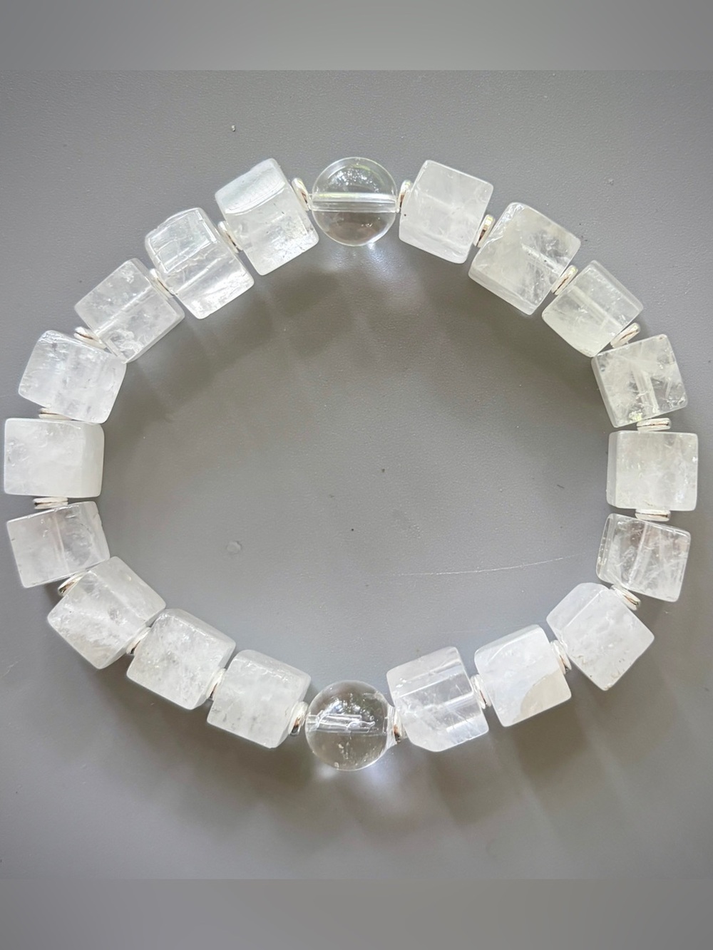 Crystal Quartz Cubes Handcrafted Bead Bracelet